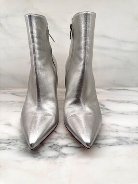 Gianvito Rossi Metallic Silver Pointed Toe Ankle Boots